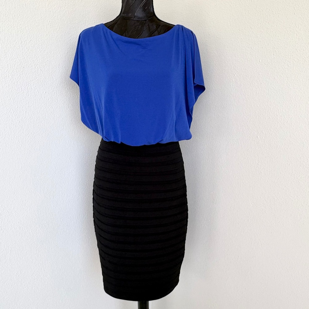 Sangria Bow Back Colorblock Sheath Dress Women 8 Blue Black